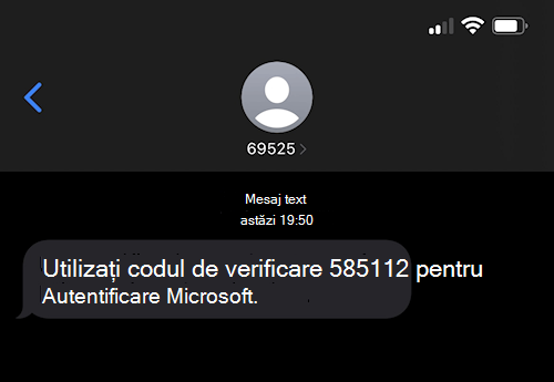Captură de ecran afișând un mesaj text SMS de la Microsoft numerotat 69525