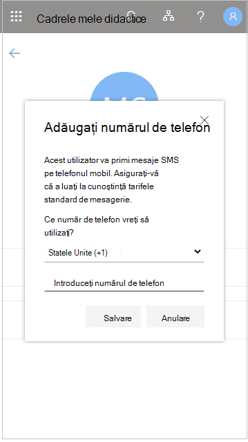 Adăugarea unui număr de telefon de utilizator în Personalul meu
