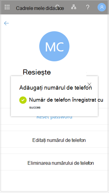Salvarea numărului de telefon de utilizator adăugat în Personalul meu