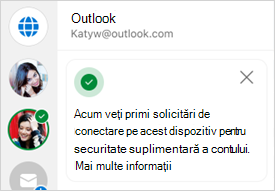 Captură de ecran afișând confirmarea conectării