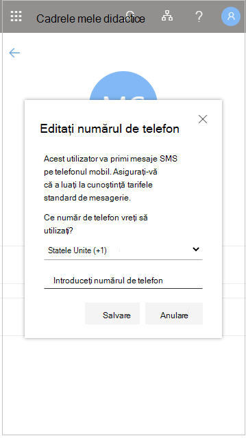 Editarea numărului de telefon al unui cadru didactic în Personalul meu