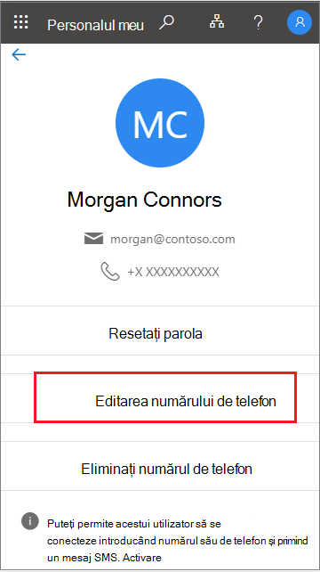 Selectați Editare din profilul de utilizator din Personal