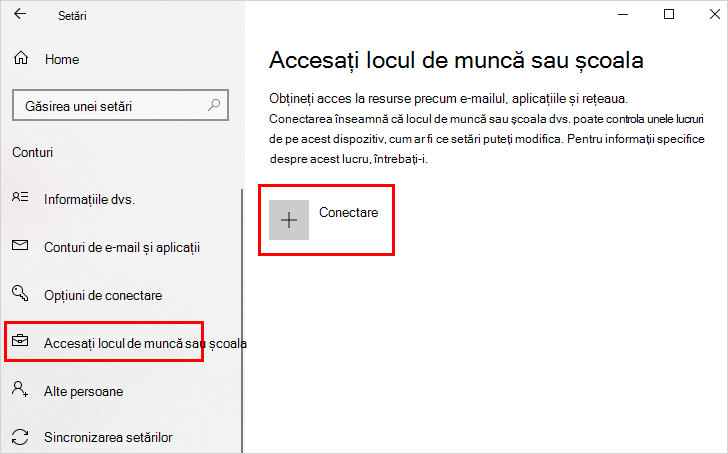 Accesarea linkurilor de la locul de muncă sau de la școală și Conectare