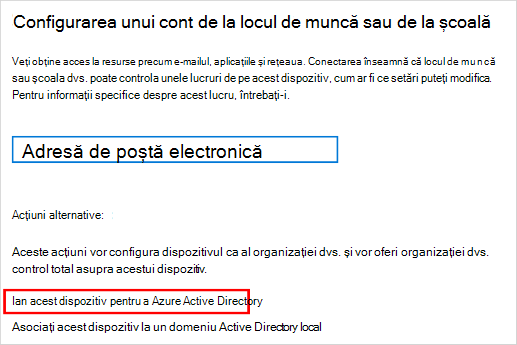 Configurați un ecran de cont de la locul de muncă sau de la școală