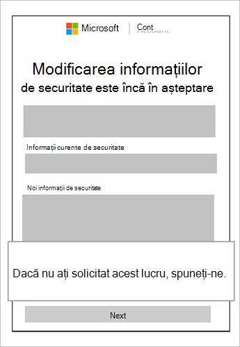 Captură de ecran cu informațiile de securitate în așteptare și o explicație care afișează anulați această solicitare