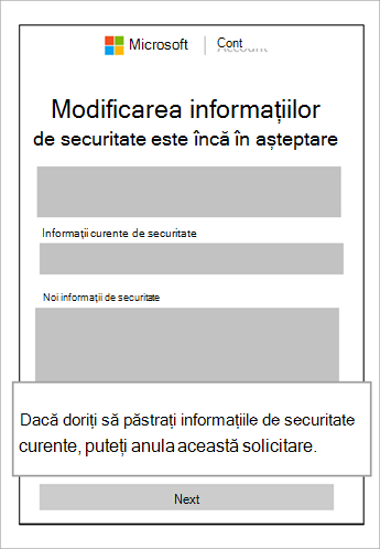 Captură de ecran a ferestrei cu modificarea informațiilor de securitate este încă în așteptare