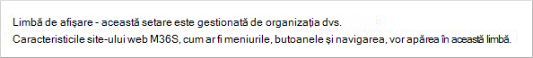 Pagina Contul meu, afișând setările limbii de afișare sunt dezactivate pentru organizație