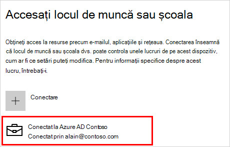 Accesarea ecranului de la locul de muncă sau de la școală cu contul Contoso conectat