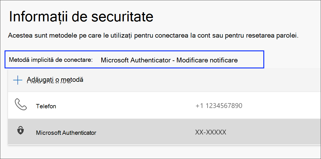 Schimbați linkul pentru metoda de conectare implicită