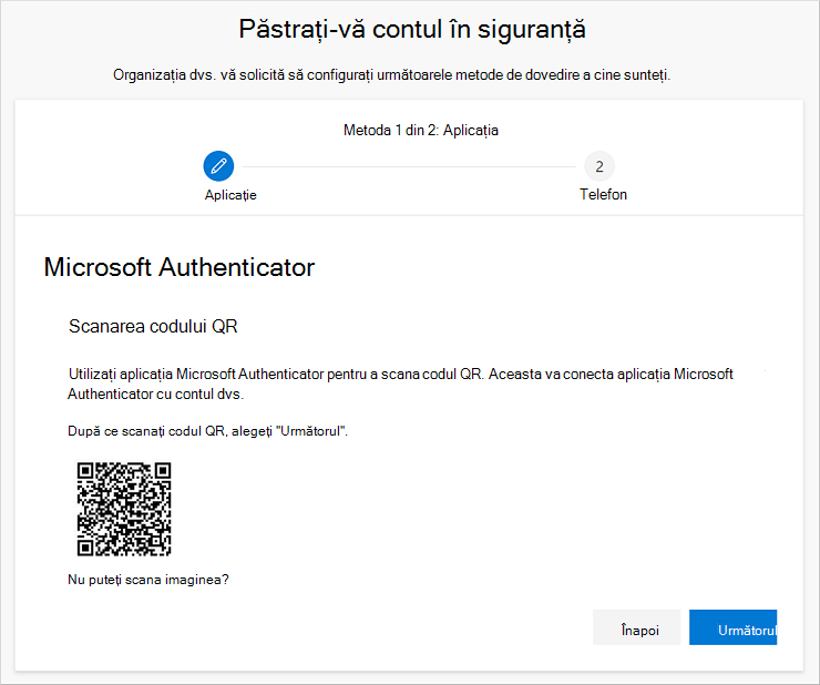 Scanați codul QR utilizând aplicația Authenticator
