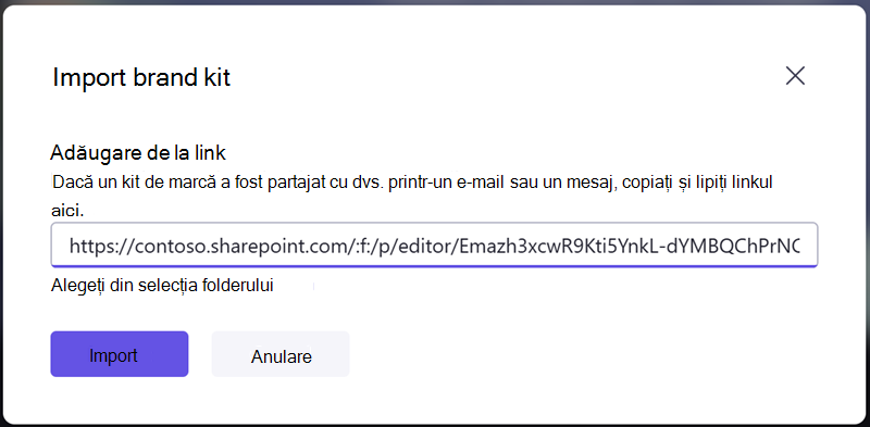 Importați un kit de marcă introducând un link de partajare primit de la altcineva.