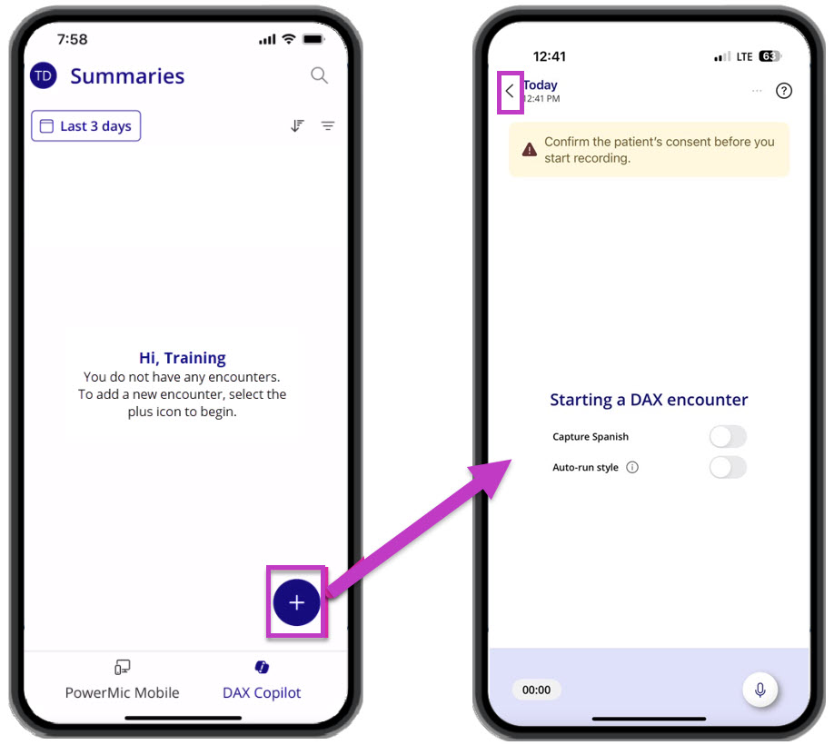 Image highlights the starting page for recording an encounter