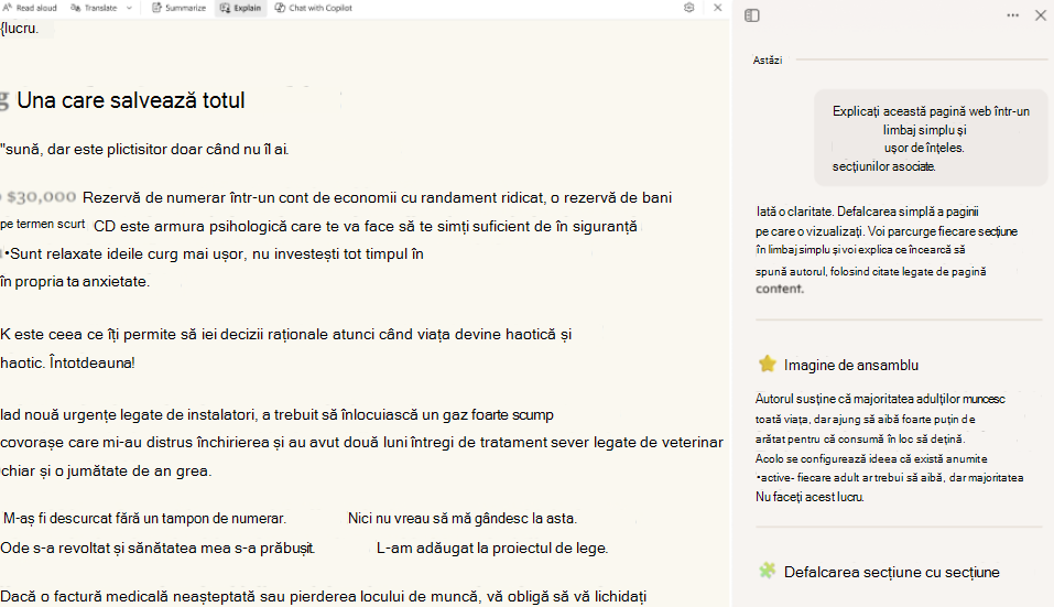 Captură de ecran cu readingmode-copilot.