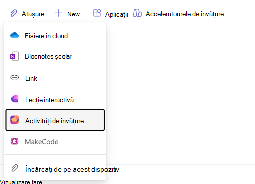 Captură de ecran a navigării în activitățile de învățare.