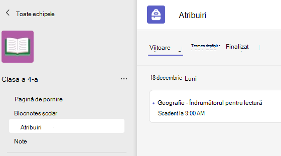 Captură de ecran care afișează atribuirile