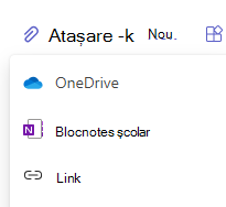 Captură de ecran cu opțiunile de atașare.
