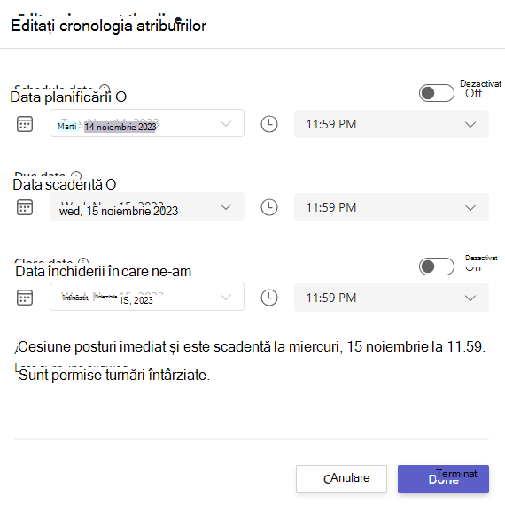 Captură de ecran a cronologiei de editare a temelor.