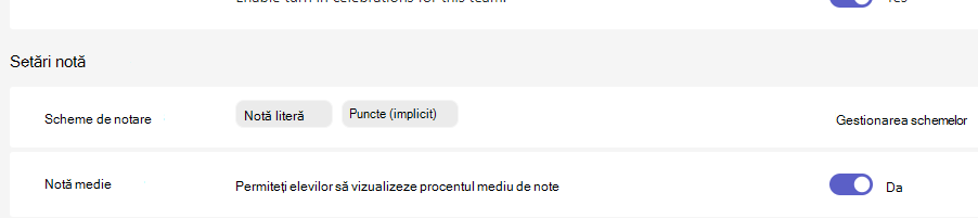 setări pentru note