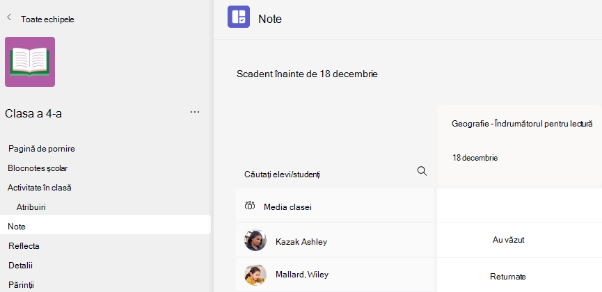 Captură de ecran cu notele.