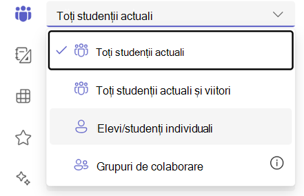 Captură de ecran a opțiunii individual pentru elev.