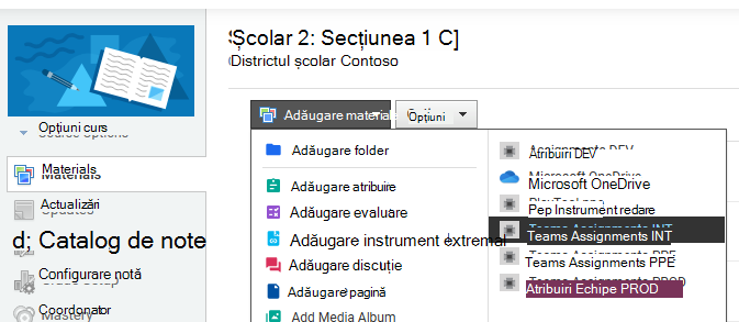 Captură de ecran a materialelor.