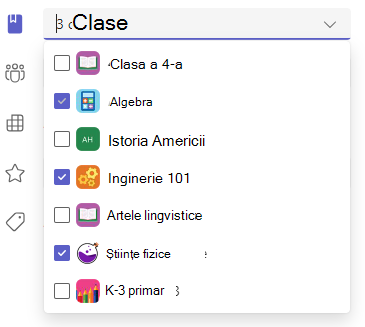Captură de ecran cu opțiunile pentru mai multe clase.