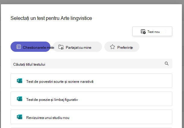 Captură de ecran a testului.