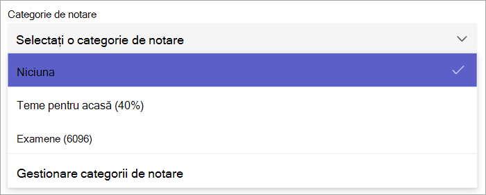 Captură de ecran a meniului vertical cu categorii de notare din crearea temelor pentru acasă