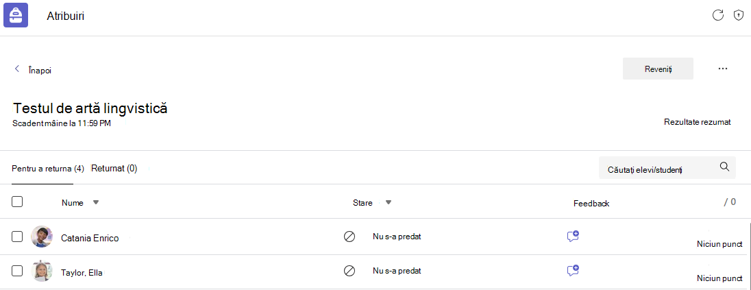 Captură de ecran cu un exemplu de test.