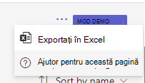 Captură de ecran care afișează opțiunea de export.