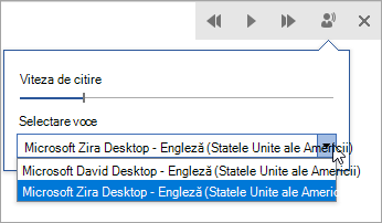 Captură de ecran cu citirea selecției vocii.