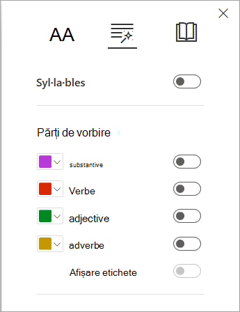 Opțiuni gramaticale în Immersive Reader