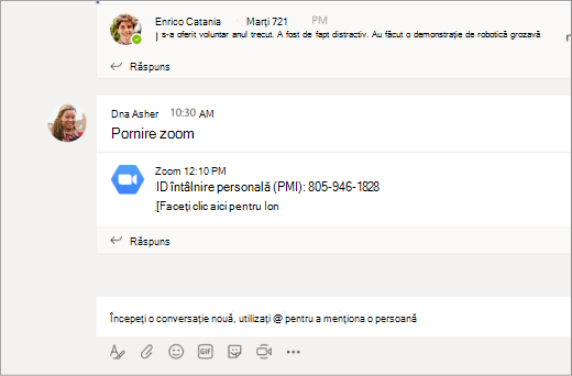 Linkul Zoom din canalul Microsoft Teams