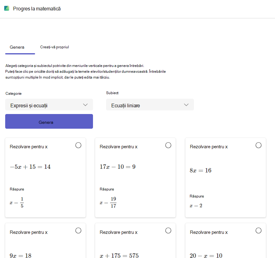 Captură de ecran cu progresul matematic.