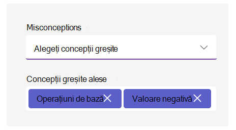 Captură de ecran cu opțiunile de concepție greșită.