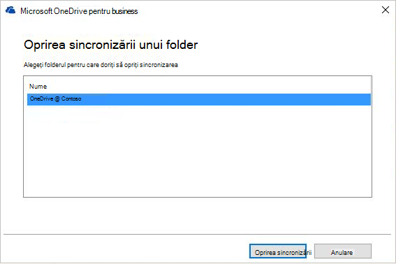 Captură de ecran a casetei de dialog Oprire sincronizare folder
