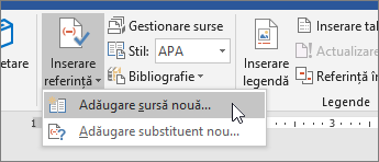 Indicați spre Inserare referință și alegeți Adăugare sursă nouă