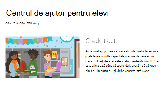 Pagină web care conține o ilustrație cu elevii/studenții dintr-o școală