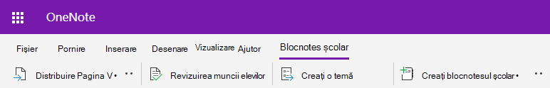 Captură de ecran a filei Blocnotes școlar în OneNote pentru web