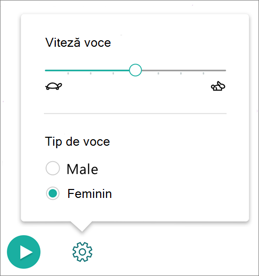 Captură de ecran cu setările de voce.