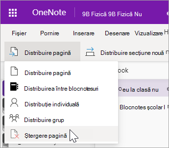 Selectați Ștergere pagină.