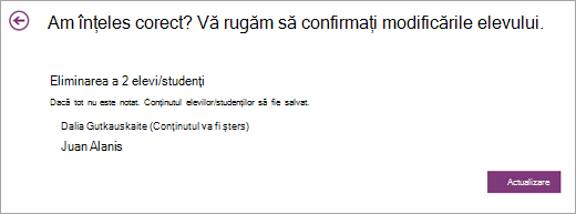 O listă de elevi/studenți care vor fi eliminați.