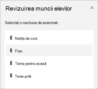Selectați o secțiune de examinat.