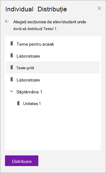 Selectați o secțiune de blocnotes.