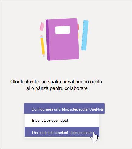 Creați un blocnotes școlar din conținutul existent al blocnotesului.
