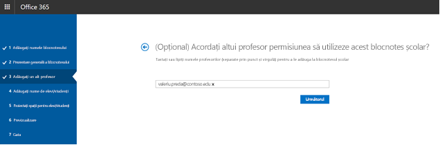 Captură de ecran cu pasul opțional de permisiuni suplimentare pentru profesori.