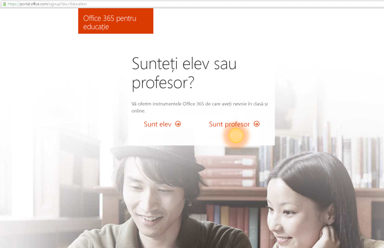 Captură de ecran cu opțiunile de conectare ale profesorului sau studentului