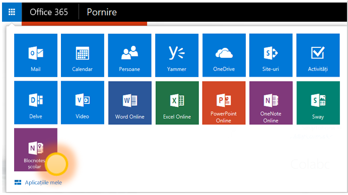 Captură de ecran cu aplicația Blocnotes școlar OneNote.