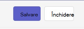 Captură de ecran a opțiunii închidere/salvare din detaliile întâlnirii în versiunea web Teams.