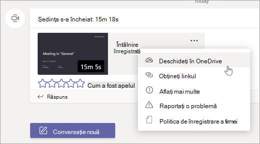 Opțiuni de înregistrare a întâlnirii Teams
